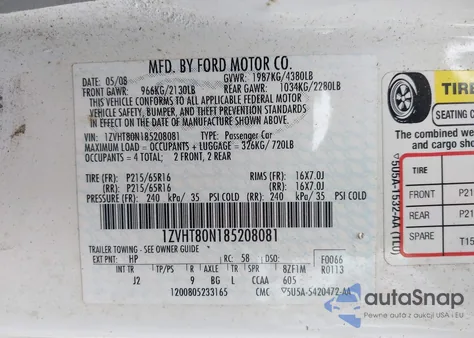 2008 Ford Mustang V6 Deluxe/V6 Premium from USA, damaged, VIN 1ZVHT80N185208081